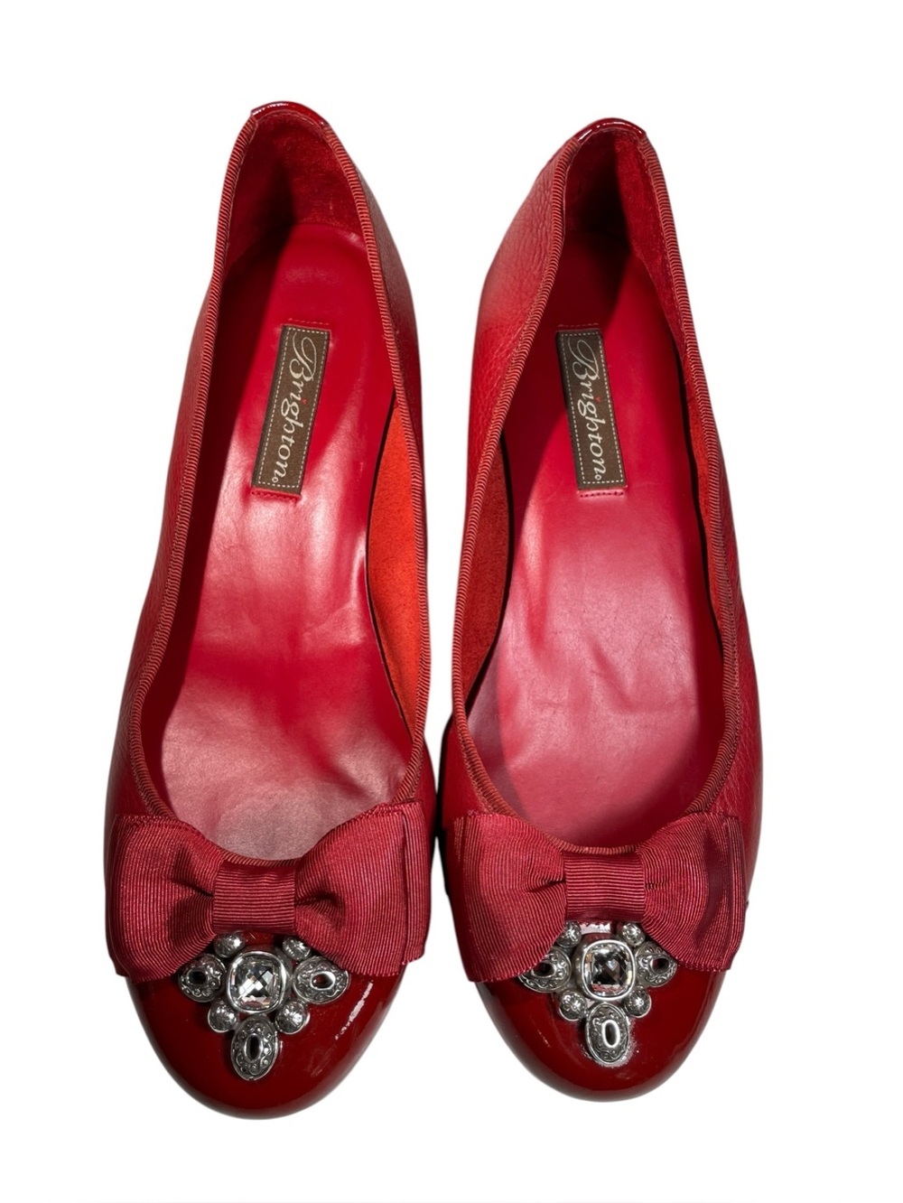 Vintage Brighton “Bow” Cherry Red Leather Crystal Embellished Ballet Flats 9.5M